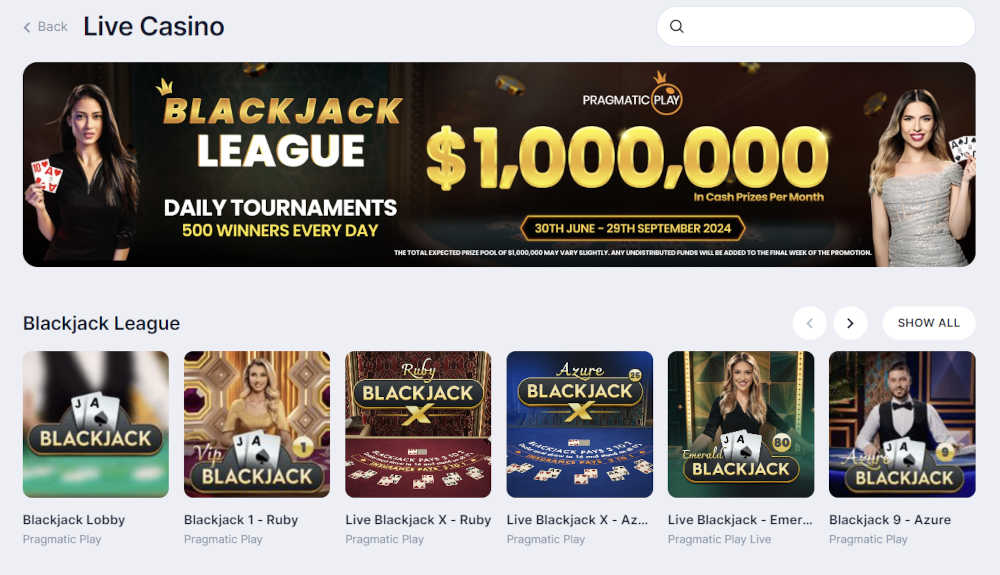 Pick from dozens of live games on offer at WPT Global Casino